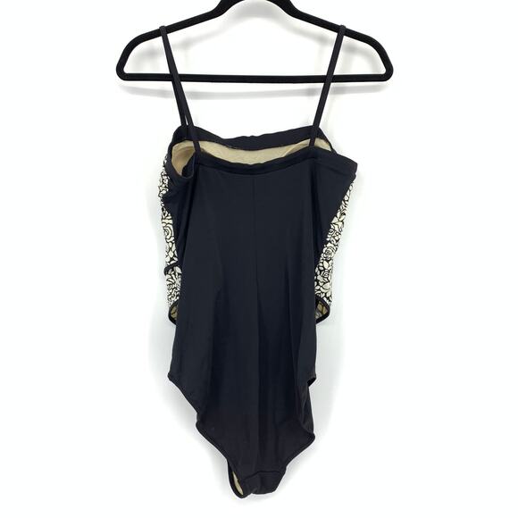 It Figures One Piece Swimsuit Womens Sz 14 Black White Floral Print Layered Look - Picture 2 of 6